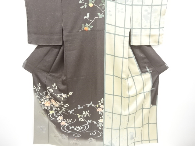美品 正絹袷 米沢お召単品 米沢ぜんまい紬横段織出し付け下げ